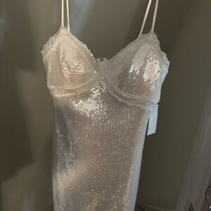 B Darlin Ivory Sequin Lace Chemise